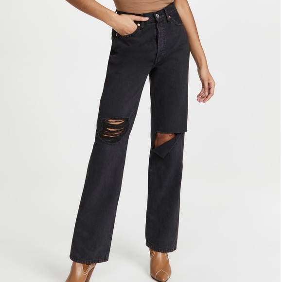 Re/Done High Rise Loose Washed Black with Rips - Picture 1 of 10